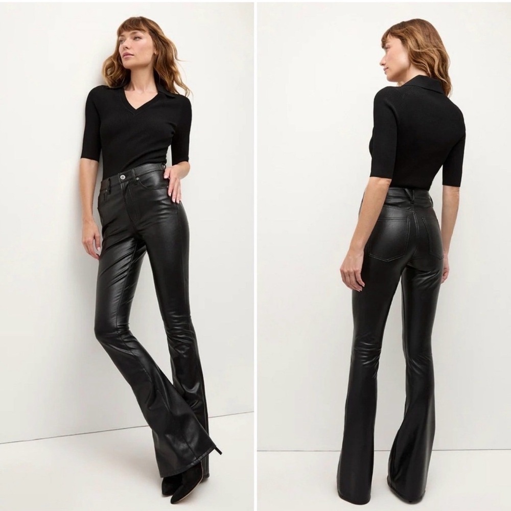 Veronica Beard Black Vegan Leather Beverly Skinny-Flare Pant